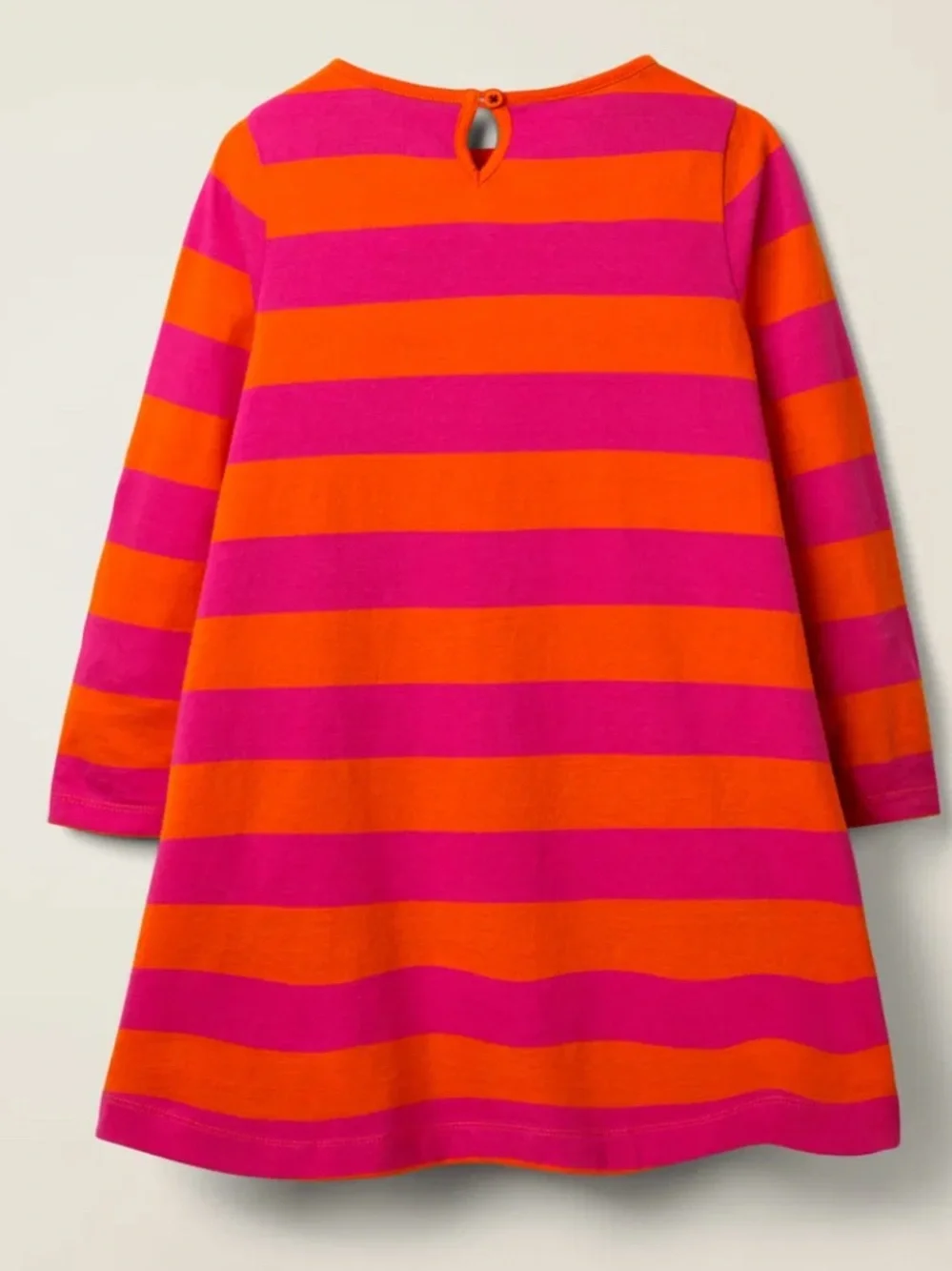 Mini Boden Orange and Pink Striped Girls' Dress W/ Velvet Black Cat Appliqué